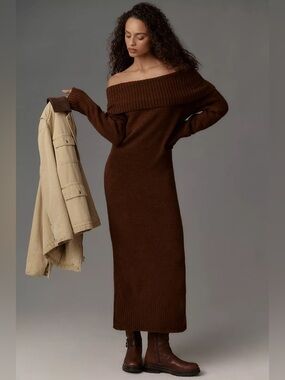 Daily Practice Off-Shoulder Foldover Midi Sweater Dress
